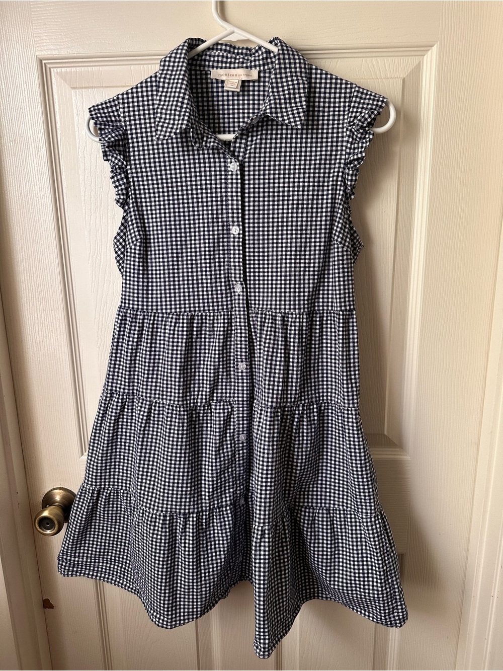 Monteau Black & White Gingham Tiered Button Dress